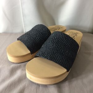 Cali By Skechers Luxe Foam Wedge Slide Sandals Black Raffia Size 11 New